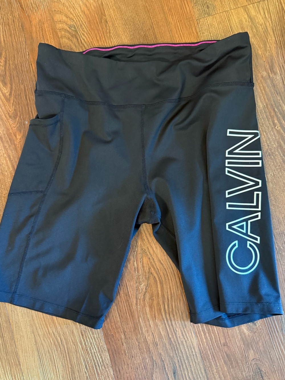 Calvin Klein Logo High Waisted Bike Shorts with Pocket - Size XL Black